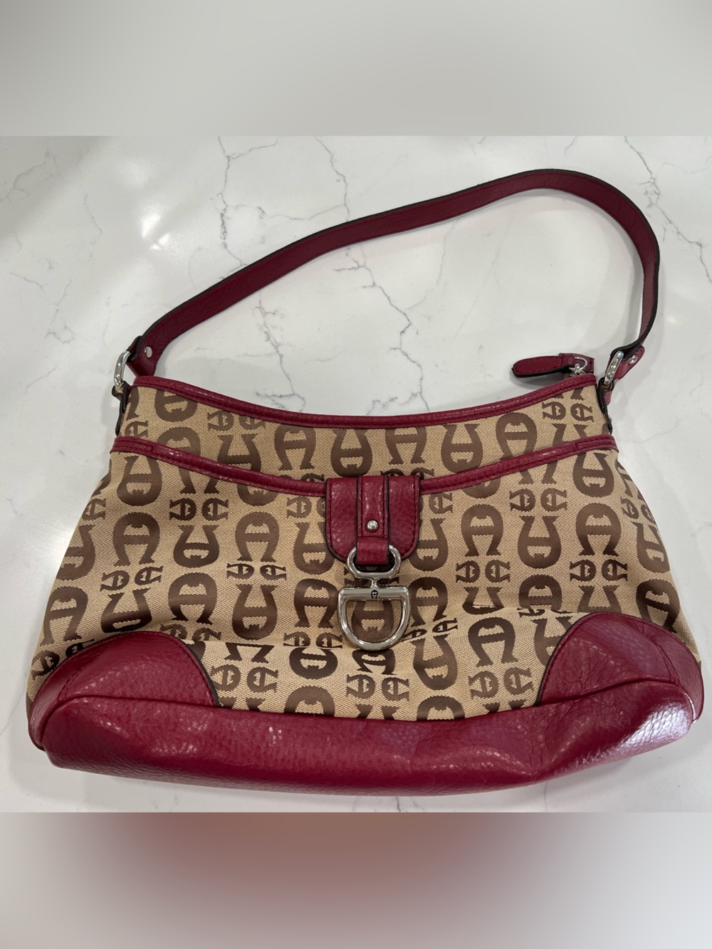 Etienne Aigner Signature Handbag Purse Small Logo Red Accent